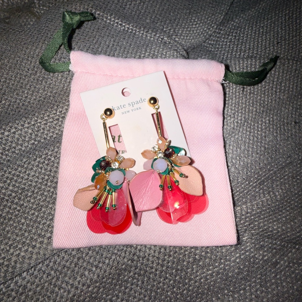 Kate Spade Pink and Gold Floral Earrings